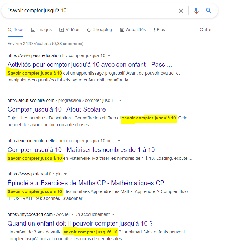 Mise en évidence d'une chaine de caractères sur Google